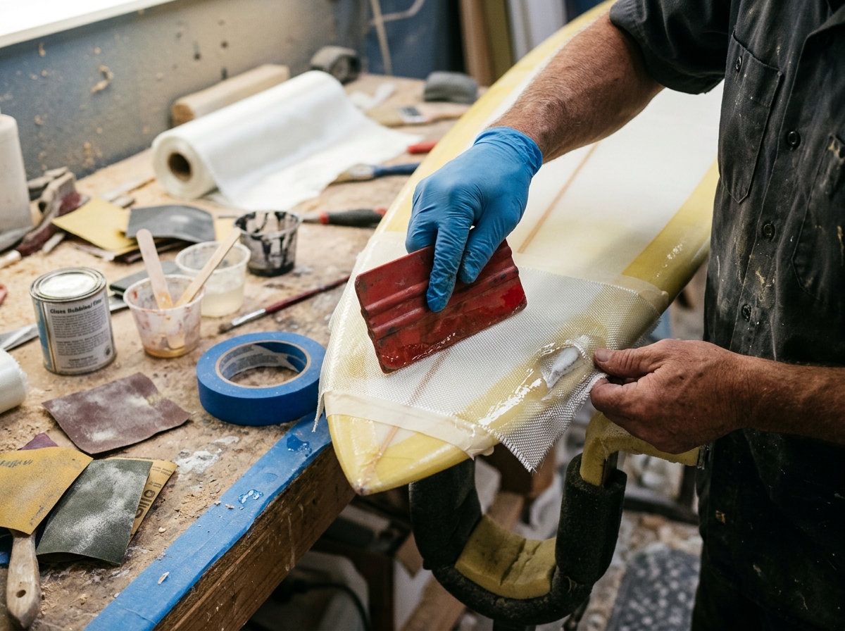 Taller de ding repair y reparación de tablas de surf